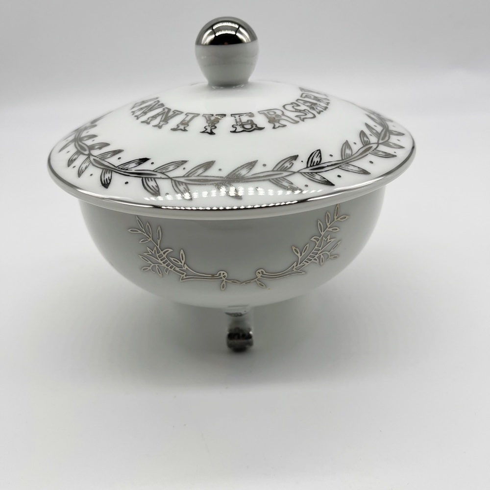 Vintage 25th Wedding Anniversary Candy Bowl & Lid Lefton Hand Painted Japan 2604